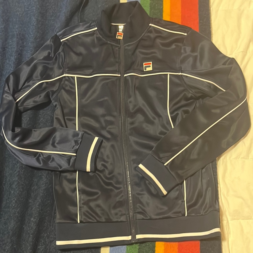 Men’s small vintage terry zip track jacket NAVY